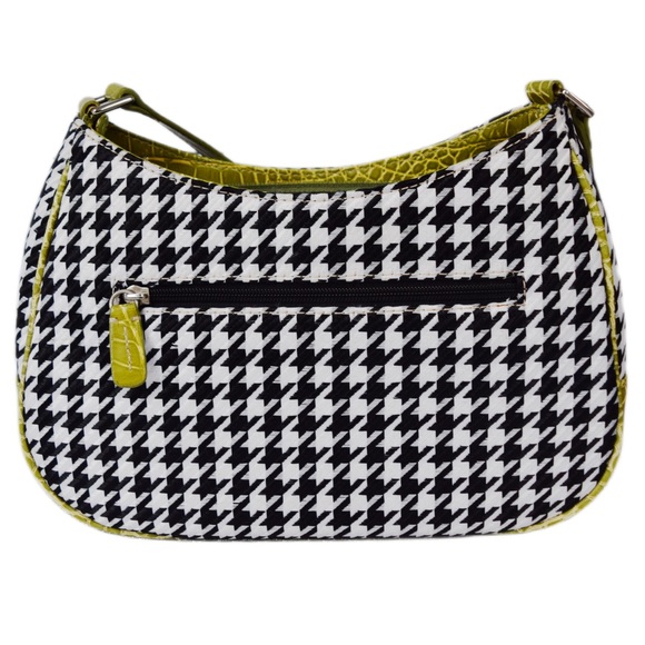 LIZ CLAIBORNE Retro Houndstooth Lime Green Shoulder Bag Purse - Picture 4 of 12
